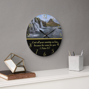 1 Peter 5:7 waterfalls in valley Large Clock