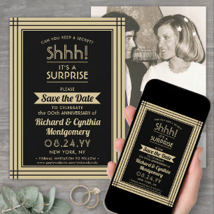1 Photo Anniversary Surprise Party Black and Gold Save The Date