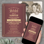 1 Photo Anniversary Surprise Party Burgundy & Gold Invitation<br><div class="desc">Can you keep a secret? Invite family and friends to an elegant and exciting surprise anniversary celebration with custom photo burgundy and gold party invitations. Picture and all wording on this template are simple to personalise, including message that reads "Shhh! It's a SURPRISE." The design features one photo of your...</div>