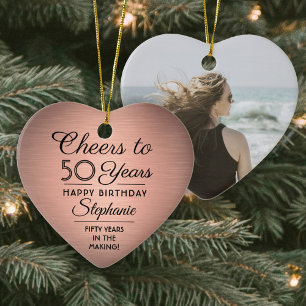 1 Photo Any Year Birthday Brushed Faux Rose Gold Ceramic Tree Decoration