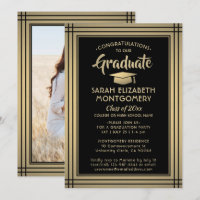1 Photo Black and Gold Faux Foil Modern Graduation