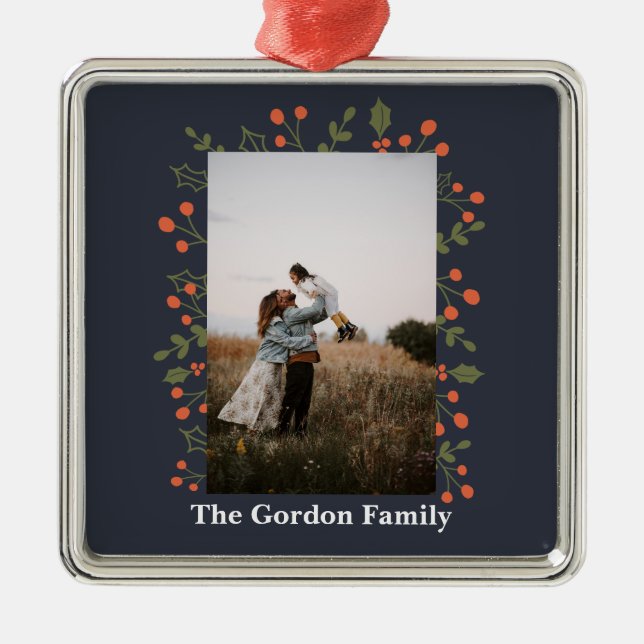 1 Photo Botanical Holiday Holly Modern Christmas Metal Tree Decoration (Front)