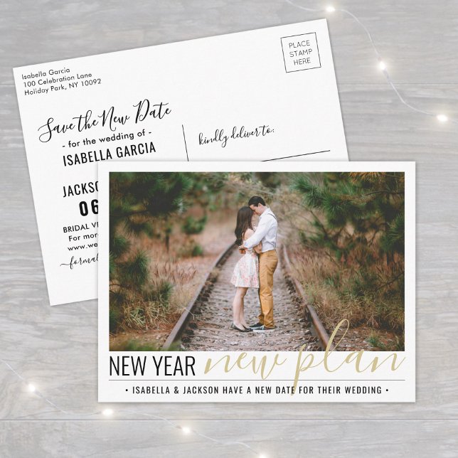1 Photo Change of Plans Wedding New Years Holiday Announcement Postcard (Creator Uploaded)
