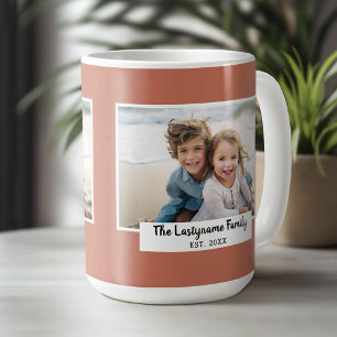 1 Photo Collage Family Name - Solid Colour Back Coffee Mug