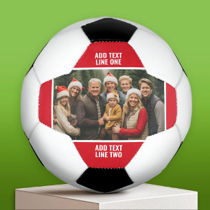 1 Photo Collage Family - Solid Red with Text Soccer Ball