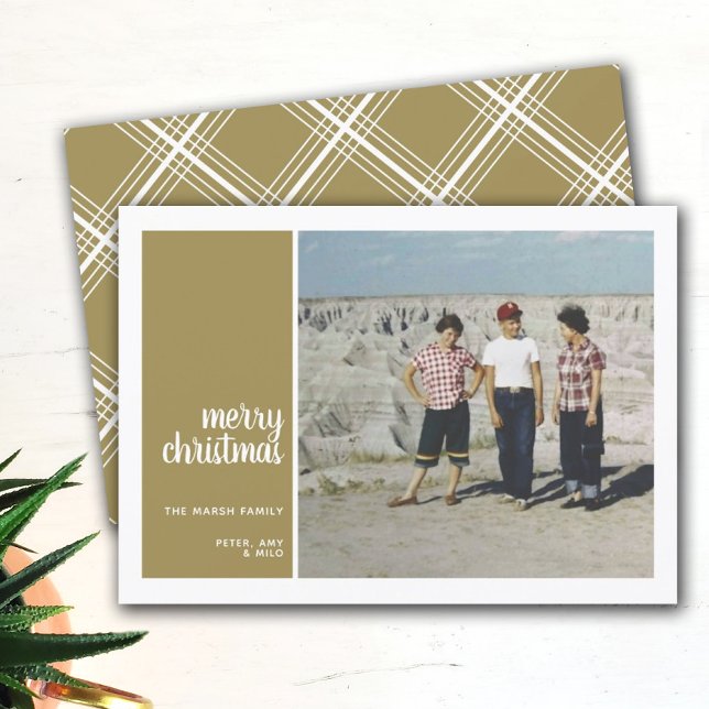 1 Photo Collage Minimal Christmas gold Christmas Holiday Card (Creator Uploaded)
