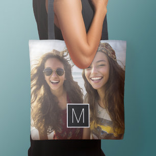 1 Photo Collage Optional Custom Monogram Tote Bag