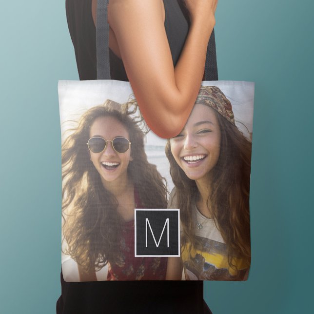 1 Photo Collage Optional Custom Monogram Tote Bag (Personalized tote bag with photos collage and text)