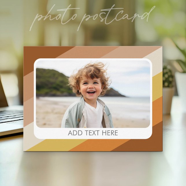 1 Photo Collage - text - Retro Stripes Warm Colour Postcard (Photo Postcard - Customize with your favorite pics)