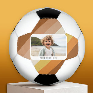 1 Photo Collage - text - Retro Stripes Warm Colour Soccer Ball