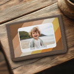 1 Photo Collage - text - Retro Stripes Warm Colour Trifold Wallet<br><div class="desc">Use a horizontal or selfie phone photo to create a unique and personal gift. A place to add text within a white rounded corner border. If you need to adjust the pictures,  click on the customise tool to make changes.</div>