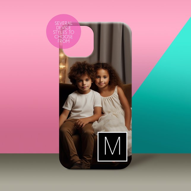 1 Photo Collage with square Monogram (Personalized Phone Case with Custom Photos and Text - Pick Your Device Style)