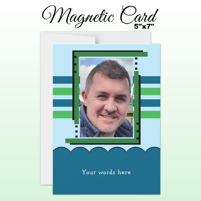 1 photo custom text blue green magnetic card (Creator Uploaded)
