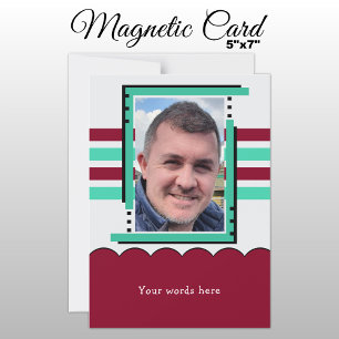 1 photo custom text burgundy green magnetic card