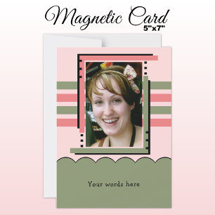 1 photo custom text green pink magnetic card