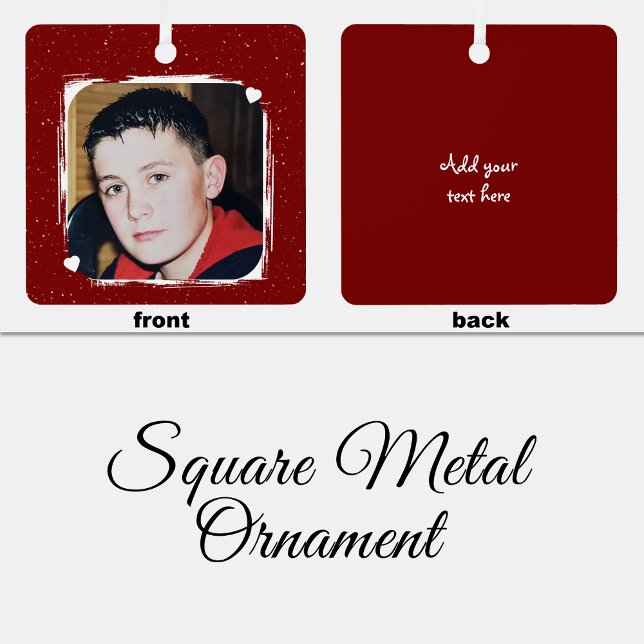 1 photo custom text keepsake burgundy metal tree decoration (Creator Uploaded)