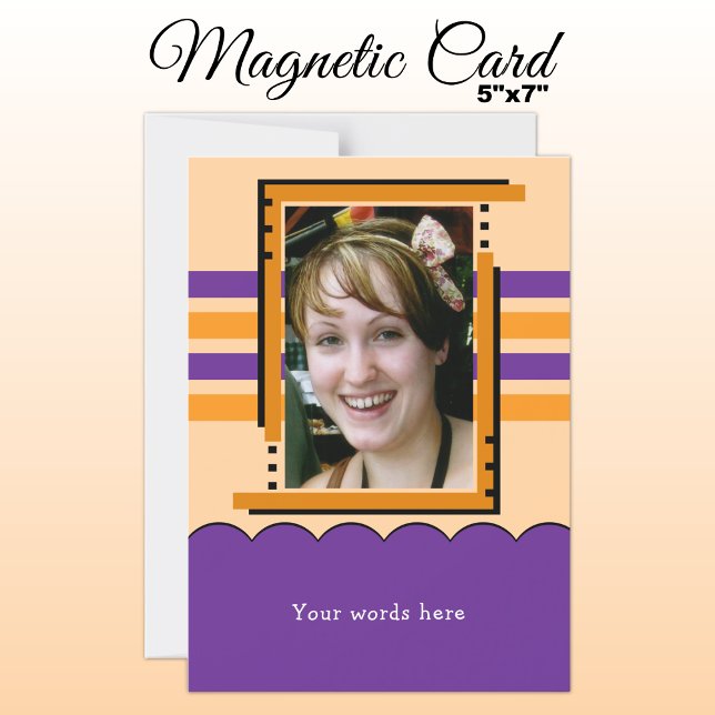 1 photo custom text purple orange magnetic card (Creator Uploaded)