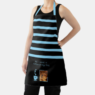 1 photo dog coffee lover stripes black blue apron