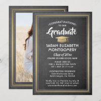 1 Photo Elegant Black Chalkboard & Gold Graduation