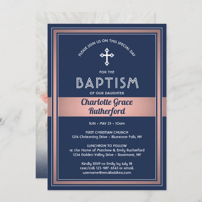 1 Photo Girl Baptism Invitation Birth Announcement (Front/Back)