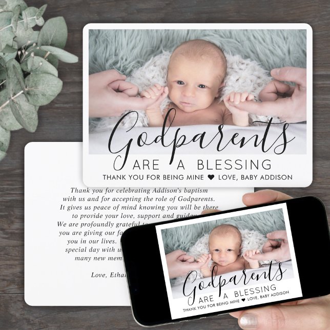 1 Photo Godparents Modern Baptism or Christening Thank You Card (Creator Uploaded)