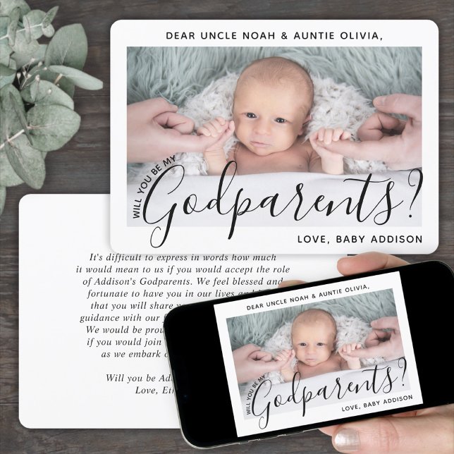 1 Photo Godparents Proposal Modern Elegant Script Invitation (Creator Uploaded)
