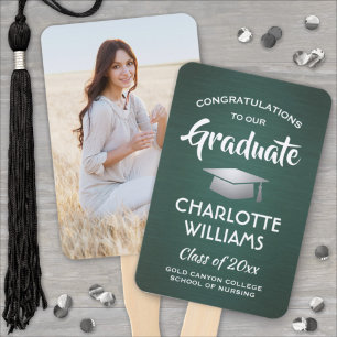 1 Photo Graduation Brushed Dark Green White Silver Hand Fan