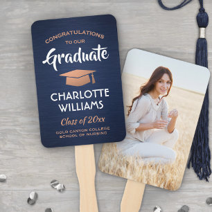 1 Photo Graduation Brushed Navy Blue White Copper Hand Fan