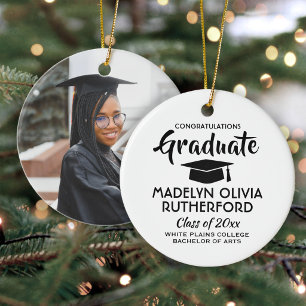 1 Photo Graduation Congrats Simple Black and White Ceramic Tree Decoration