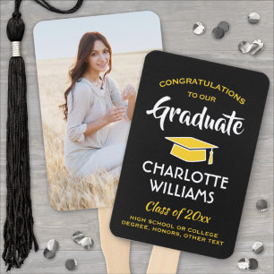 1 Photo Graduation Elegant Black Gold Yellow Hand Fan