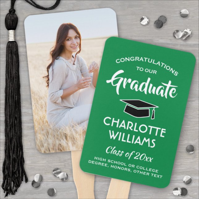1 Photo Graduation Elegant Green White and Black Hand Fan (Creator Uploaded)