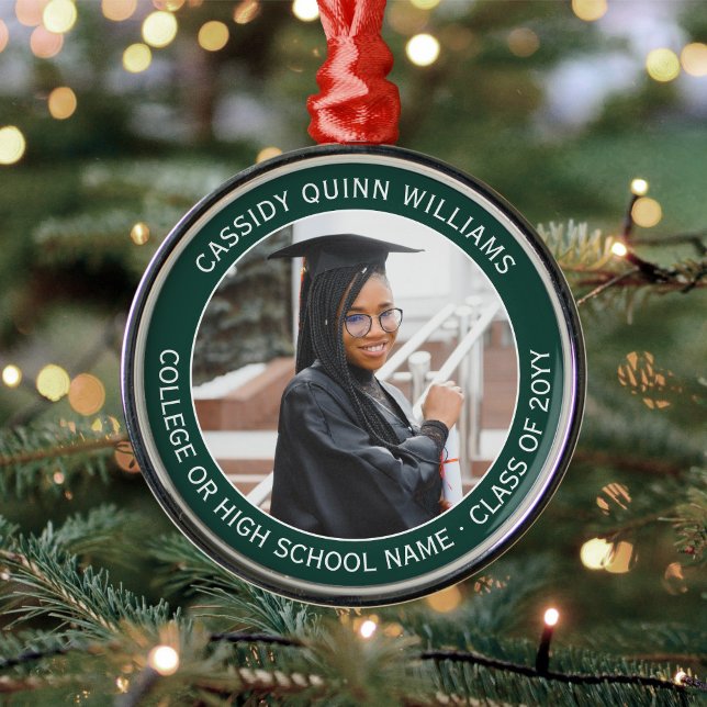 1 Photo Graduation Elegant Modern Dark Green White Metal Tree Decoration (Creator Uploaded)