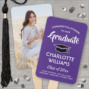 1 Photo Graduation Elegant Modern Purple and White Hand Fan