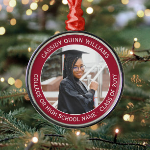 1 Photo Graduation Elegant Modern Red and White Metal Tree Decoration