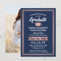 1 Photo Graduation Elegant Navy Blue and Pink