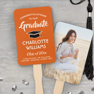 1 Photo Graduation Elegant Orange Black and White Hand Fan