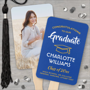 1 Photo Graduation Elegant Royal Blue Gold Yellow Hand Fan