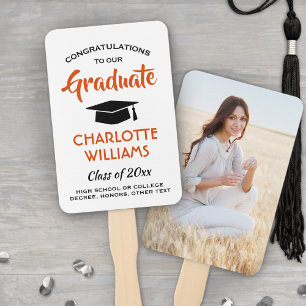 1 Photo Graduation Modern Orange White and Black Hand Fan
