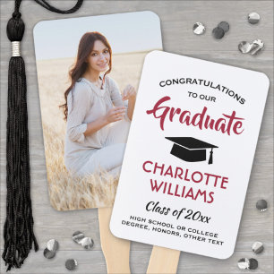 1 Photo Graduation Modern Red Black and White Hand Fan