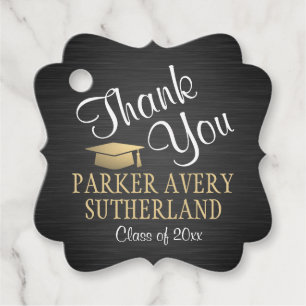 1 Photo Graduation Thank You Black and Gold Fancy Favour Tags