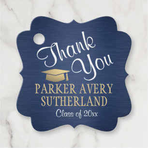 1 Photo Graduation Thank You Navy Blue Gold White Favour Tags