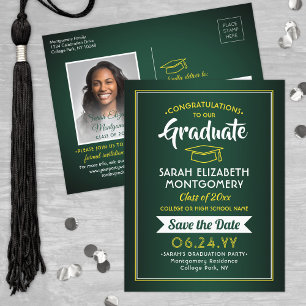1 Photo Green Gold Yellow Graduation Save the Date Announcement Postcard