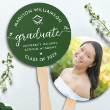 1 Photo Green Graduation Modern Script Hearts Cap