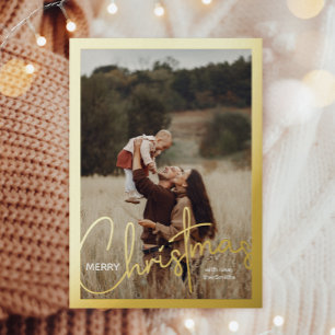 1 Photo Handwritten Script Merry Christmas Foil Holiday Postcard