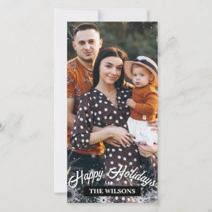 1 Photo Happy Holidays Snowflakes Christmas frame Holiday Card