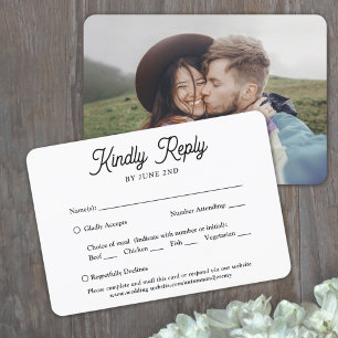 1 Photo Meal Options Elegant Retro Script Wedding RSVP Card