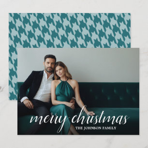 1 Photo Merry Christmas Script Houndstooth Holiday Card