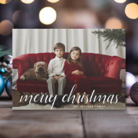 1 Photo Merry Christmas Script White Damask