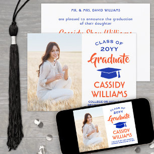 1 Photo Modern Orange and Blue Graduation Announcement