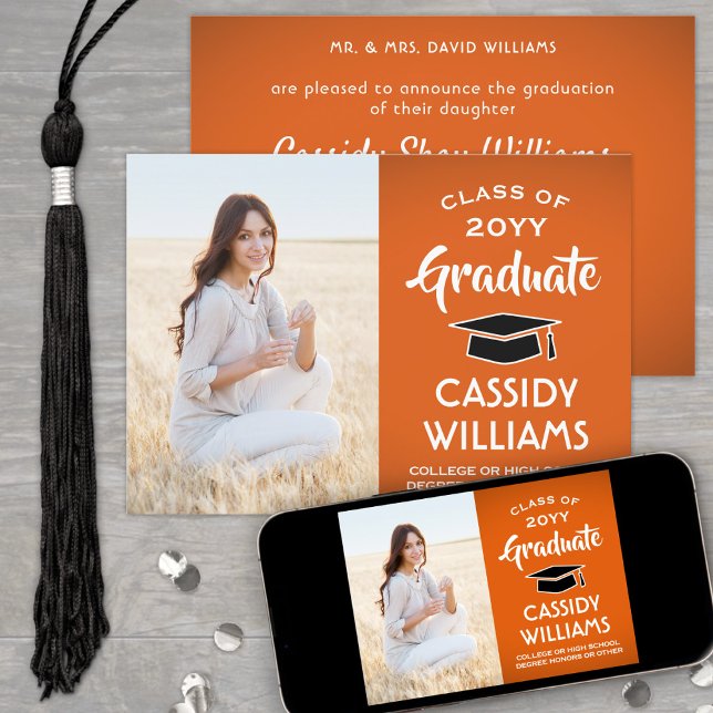 1 Photo Modern Orange White and Black Graduation Announcement (Creator Uploaded)